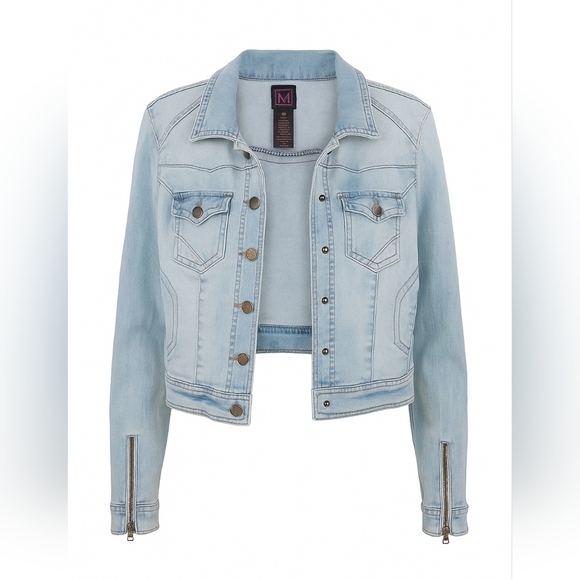 “Material Girl Light Wash Denim Jacket with Zipper Cuffs – Size L” - Picture 1 of 5